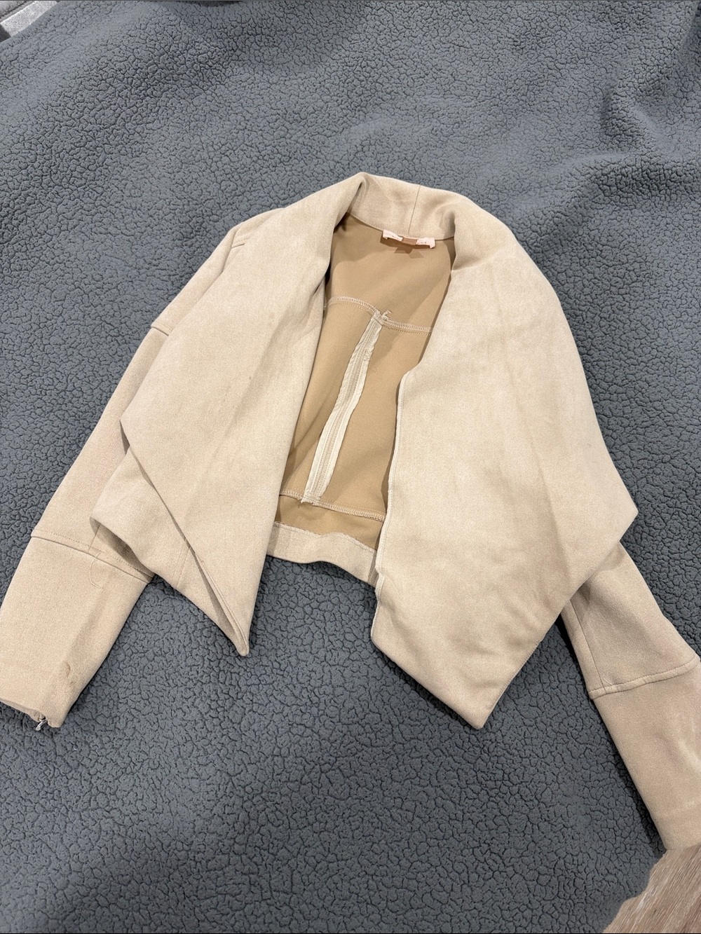 Philosophy Light Beige Cropped Draped Open-Front Blazer